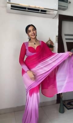Pure Georgette Fabric Padding Print Ready To Wear Saree With Un-Stitched Blouse 4