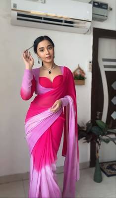 Pure Georgette Fabric Padding Print Ready To Wear Saree With Un-Stitched Blouse 6
