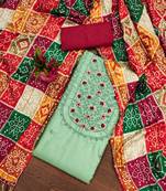 Manvaa women's light green unstitched designer multi embrodiery printed dupatta cotton dress material