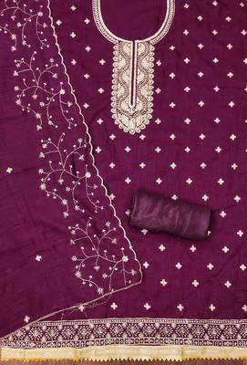 Manvaa women's purple heavy sequence embrodiery vichitra cotton dress material 2