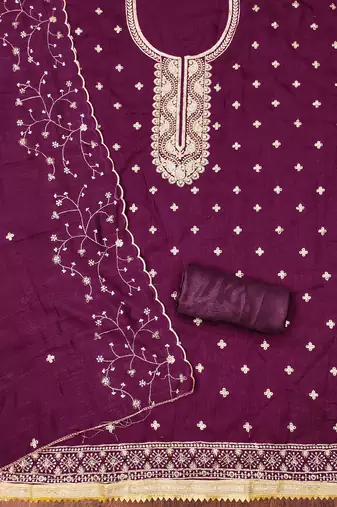 Manvaa women's purple heavy sequence embrodiery vichitra cotton dress material