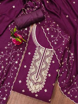 Manvaa women's purple heavy sequence embrodiery vichitra cotton dress material 3