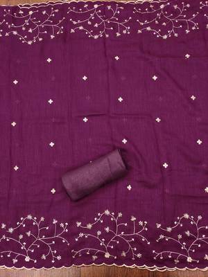 Manvaa women's purple heavy sequence embrodiery vichitra cotton dress material 4