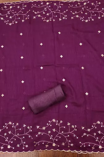 Manvaa women's purple heavy sequence embrodiery vichitra cotton dress material