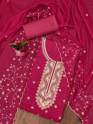 Manvaa women's pink heavy sequence embrodiery vichitra cotton dress material 3