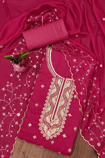 Manvaa women's pink heavy sequence embrodiery vichitra cotton dress material