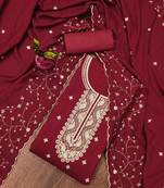 Manvaa women's maroon unstitched heavy sequence embrodiery vichitra cotton dress material