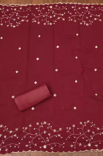 Manvaa women's maroon heavy sequence embrodiery vichitra cotton dress material