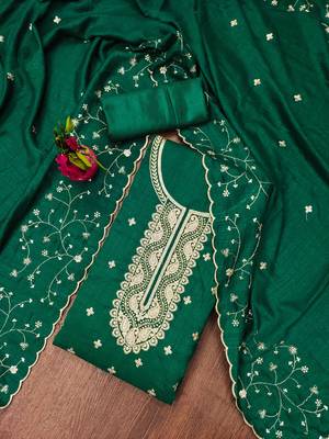 Manvaa women's green heavy sequence embrodiery dupatta work vichitra cotton dress material 1