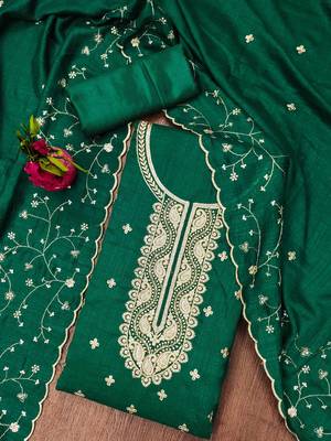 Manvaa women's green heavy sequence embrodiery dupatta work vichitra cotton dress material 2