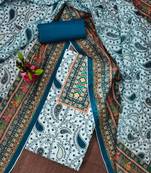 Manvaa women's multi unstitched designer printed work dupatta slub cotton dress material