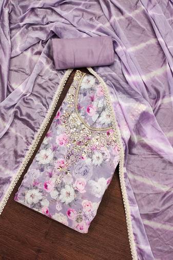 Lavender Muslin Digital Printed Unstitched Dress Material