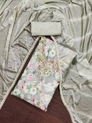 Grey Muslin Digital Printed Unstitched Dress Material 1