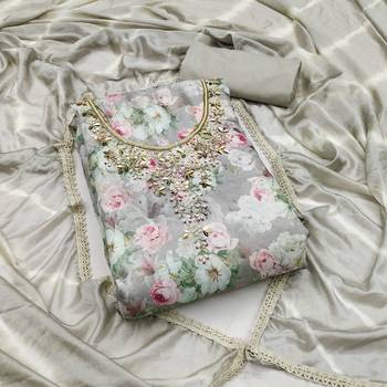 Grey Muslin Digital Printed Unstitched Dress Material 2