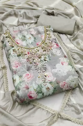 Grey Muslin Digital Printed Unstitched Dress Material