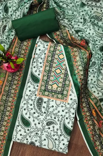 Manvaa women's multi designer printed work slub cotton dress material