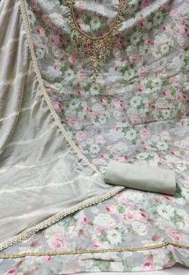 Grey Muslin Digital Printed Unstitched Dress Material 3