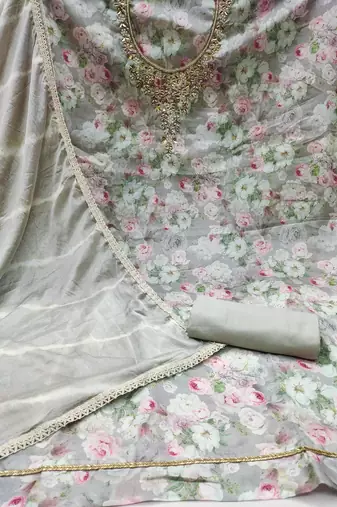 Grey Muslin Digital Printed Unstitched Dress Material