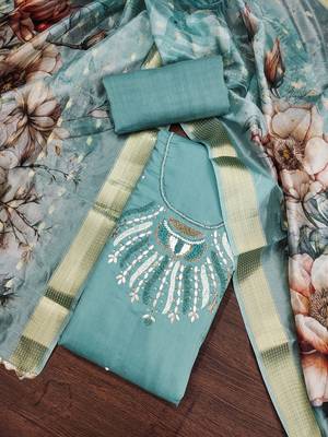 Teal Premium Roman silk blend Unstitched Dress Material 1