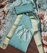 Teal Premium Roman silk blend Unstitched Dress Material