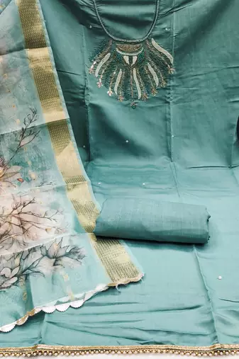 Teal Premium Roman silk blend Unstitched Dress Material