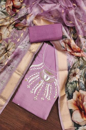 Purple Premium Roman silk blend Unstitched Dress Material