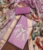 Purple Premium Roman silk blend Unstitched Dress Material