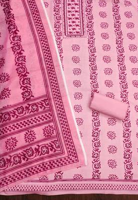 Manvaa women's pink fancy print work slub cotton dress material 2