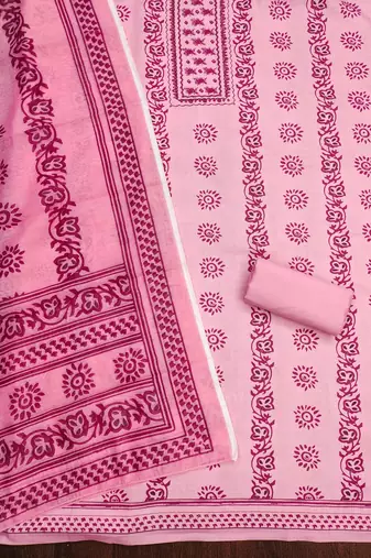 Manvaa women's pink fancy print work slub cotton dress material