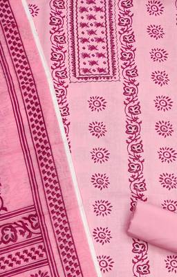 Manvaa women's pink fancy print work slub cotton dress material 4
