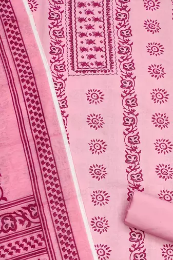 Manvaa women's pink fancy print work slub cotton dress material