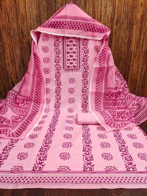 Manvaa women's pink fancy print work slub cotton dress material 5