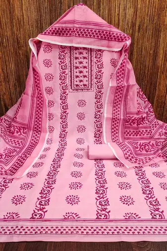 Manvaa women's pink fancy print work slub cotton dress material