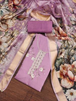 Purple Premium Roman silk blend Unstitched Dress Material 1