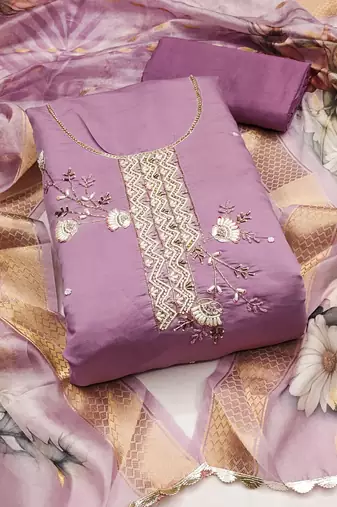 Purple Premium Roman silk blend Unstitched Dress Material