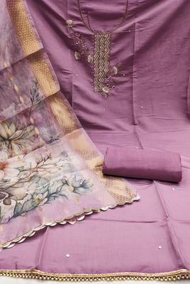 Purple Premium Roman silk blend Unstitched Dress Material 3