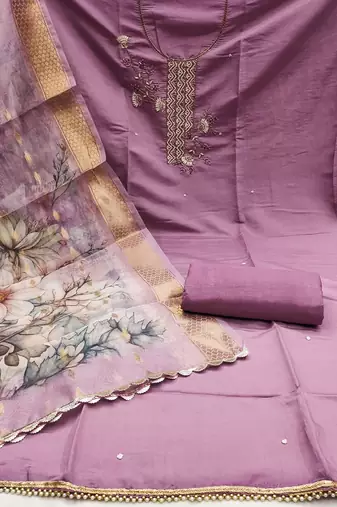 Purple Premium Roman silk blend Unstitched Dress Material