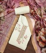 White Premium Roman silk blend Unstitched Dress Material