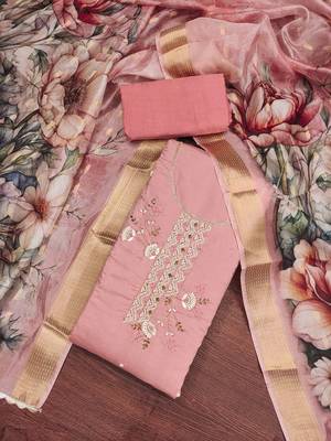 Peach Premium Roman silk blend Unstitched Dress Material 1