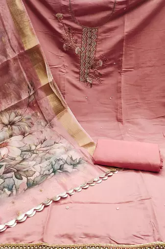 Peach Premium Roman silk blend Unstitched Dress Material