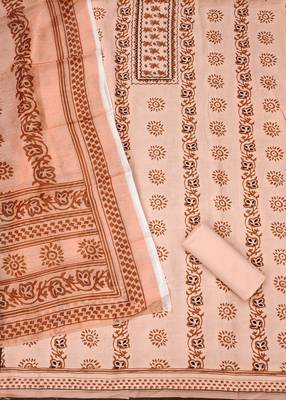 Manvaa women's peach fancy print work cotton dress material 2
