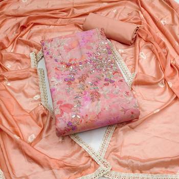 Peach Cambric Printed Unstitched Dress Material 2