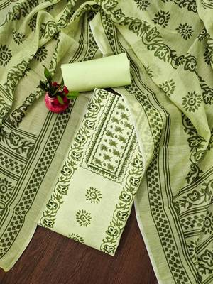 Manvaa women's green fancy print work cotton dress material 1