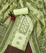 Manvaa women's green unstitched fancy print work cotton dress material