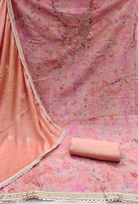 Peach Cambric Printed Unstitched Dress Material 3