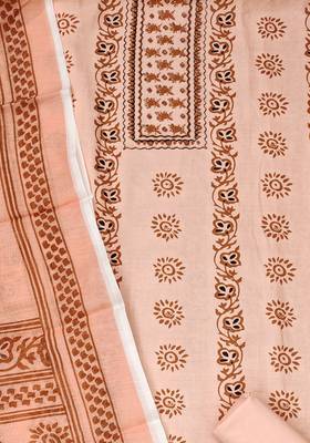 Manvaa women's peach fancy print work cotton dress material 4