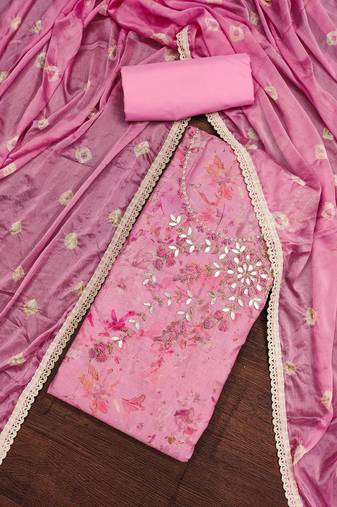Pink Cambric Printed Unstitched Dress Material