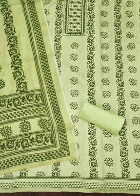 Manvaa women's green fancy print work cotton dress material 2