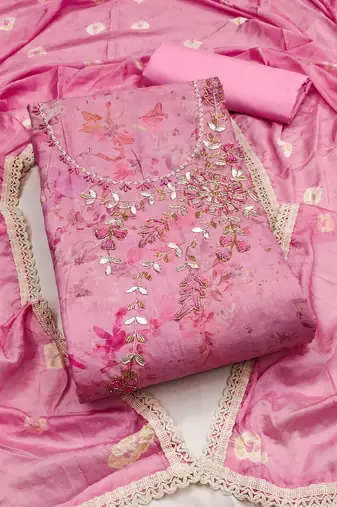 Pink Cambric Printed Unstitched Dress Material