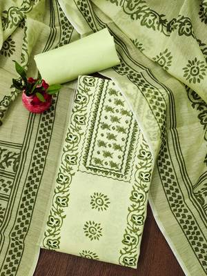 Manvaa women's green fancy print work cotton dress material 3